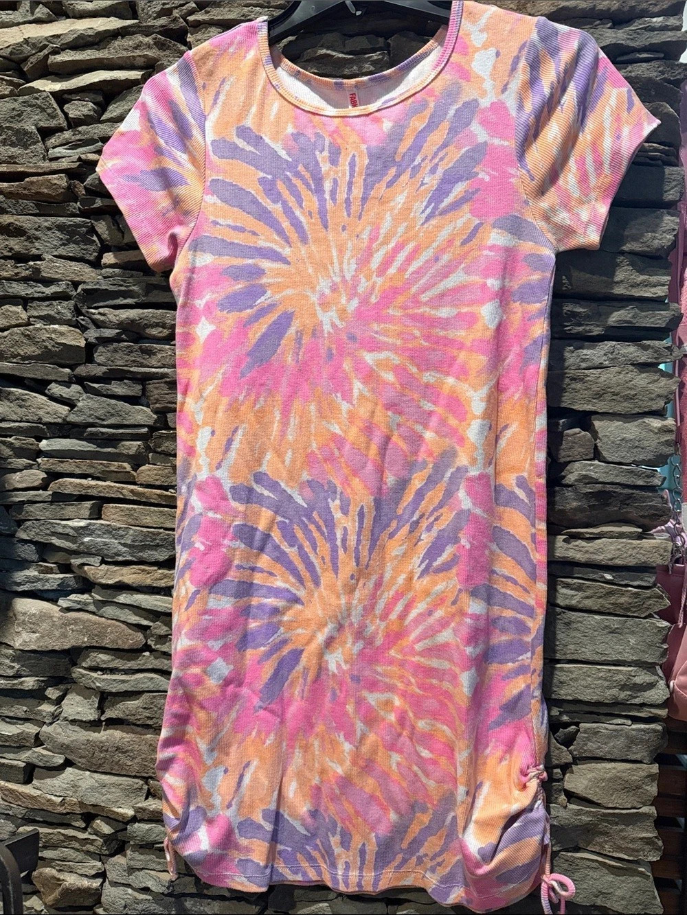 FABKIDS Side Cinch Ribbed Dress Pink & Purple Girls 18